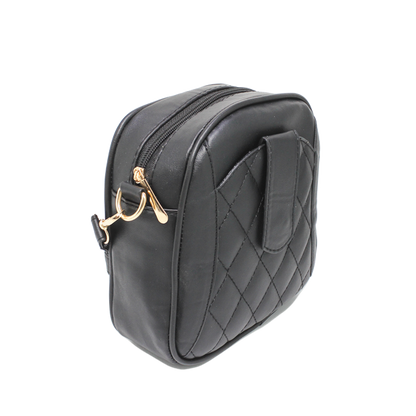 Faux Leather Quilted Mini Cross Bag - Black