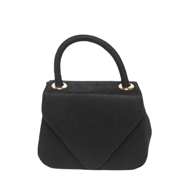 Suede Stylish Bag with Cross Hand - Black