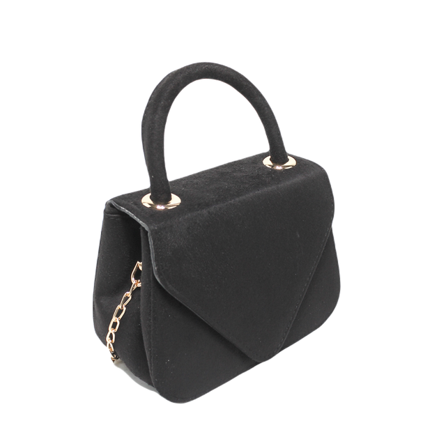 Suede Stylish Bag with Cross Hand - Black