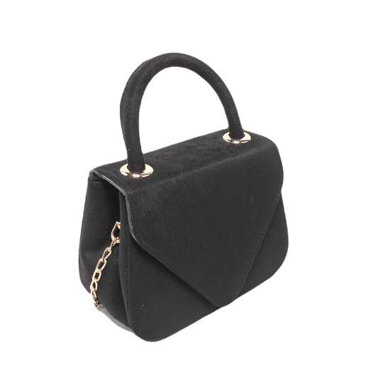 Suede Stylish Bag with Cross Hand - Black