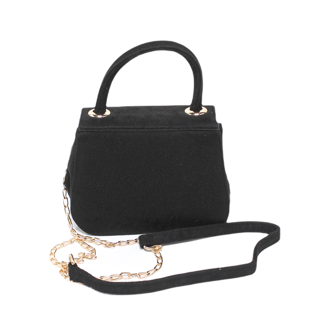 Suede Stylish Bag with Cross Hand - Black
