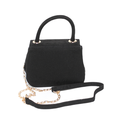 Suede Stylish Bag with Cross Hand - Black