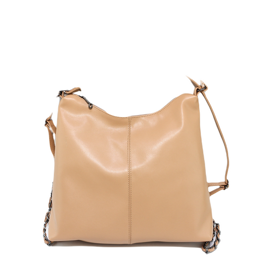 Faux leather Stylish Bag with Cross Hand - Light Brown