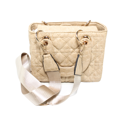 Faux Leather Elegant  Hand Bag - Beige