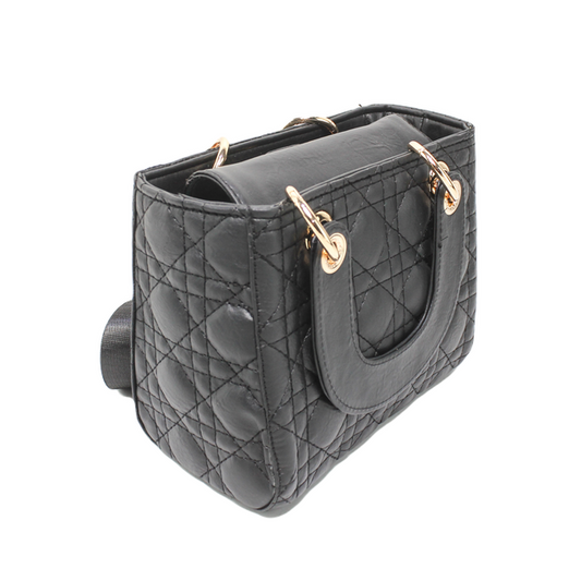Faux Leather Elegant  Hand Bag - Black