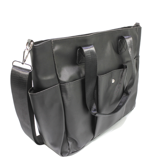 Faux Leather Shoulder Bags - Black
