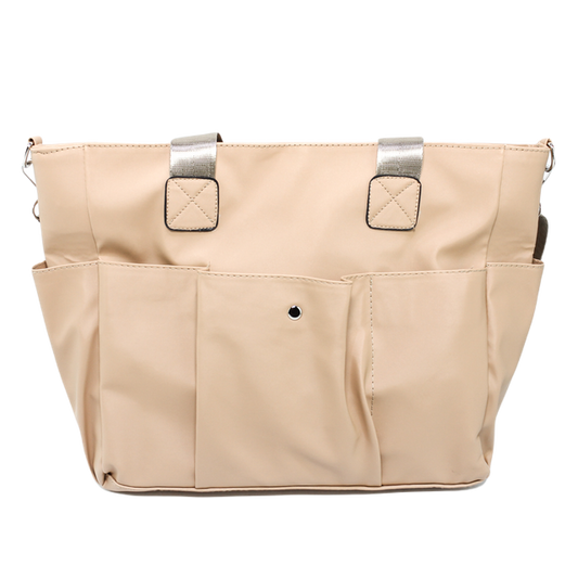 Faux Leather Shoulder Bags - Beige