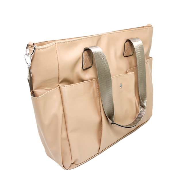 Faux Leather Shoulder Bags - Beige