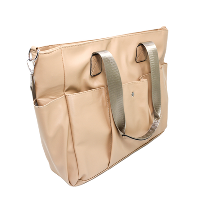 Faux Leather Shoulder Bags - Beige