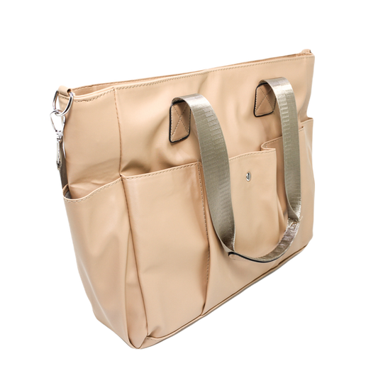 Faux Leather Shoulder Bags - Beige