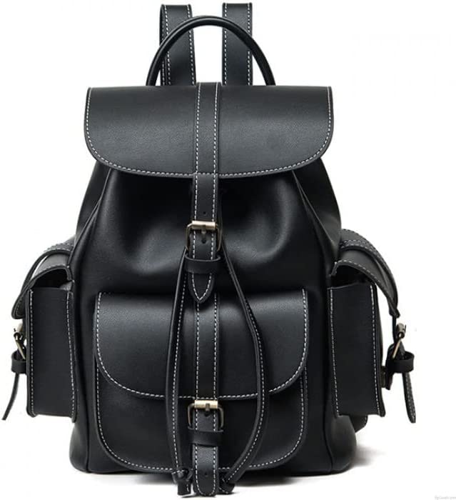 Vintage-Inspired Leather Backpack - Black