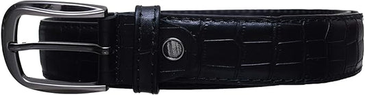 Leather Crocodile-Pattern Belt - Black