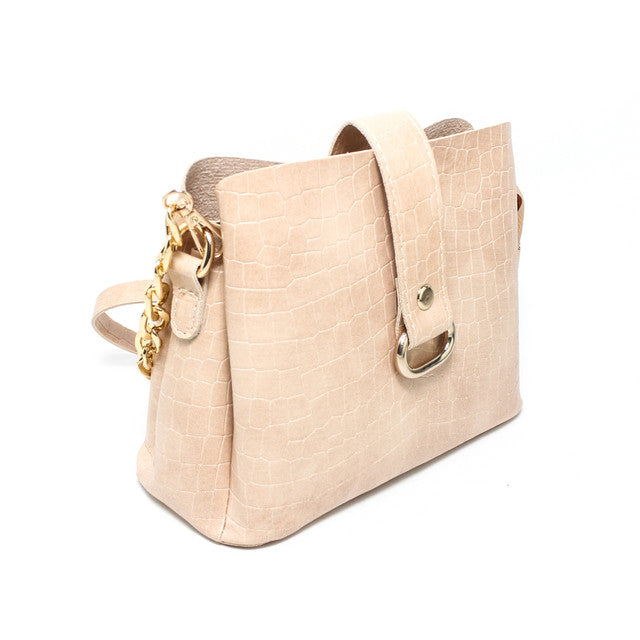 Faux Leather Elegant Handbags - Beige