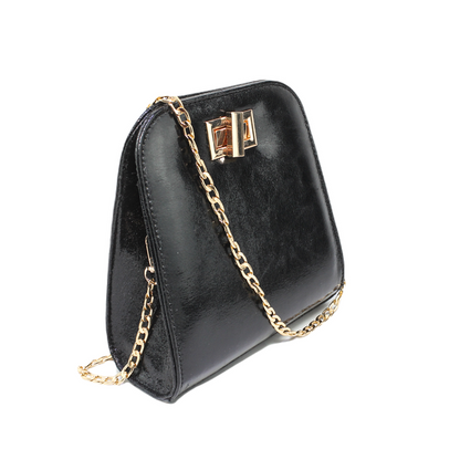 Faux Leather Chain Cross Bag - Black