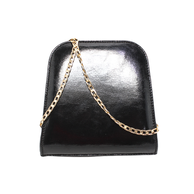 Faux Leather Chain Cross Bag - Black