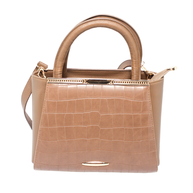 Hand bag With Cross Strap - Light Brown