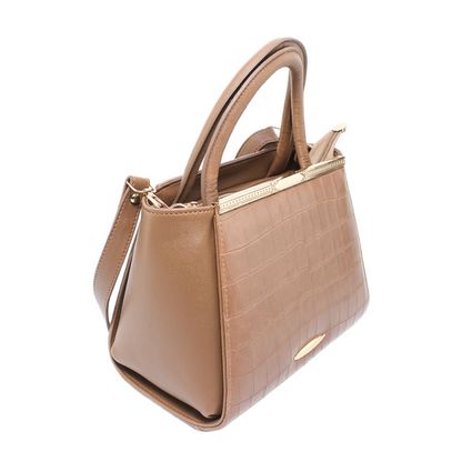 Hand bag With Cross Strap - Light Brown
