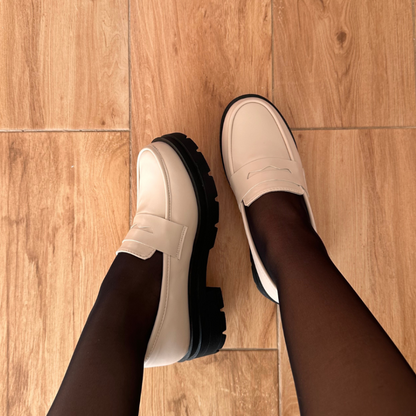 Faux Leather Massivo Classic Loafers - Beige