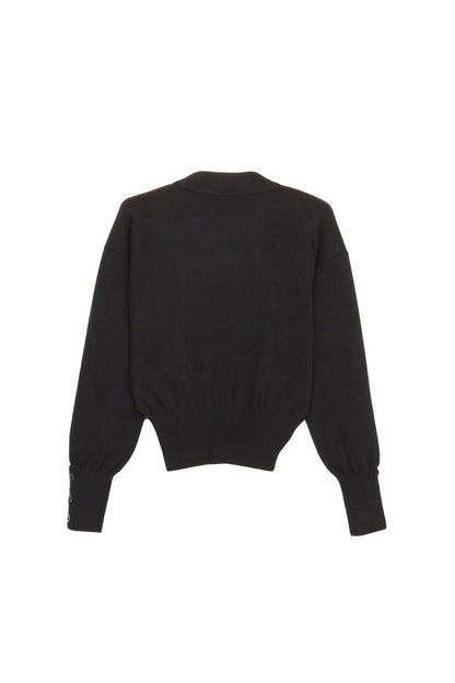 Polyamide Solid Button Detail Pullover – Black