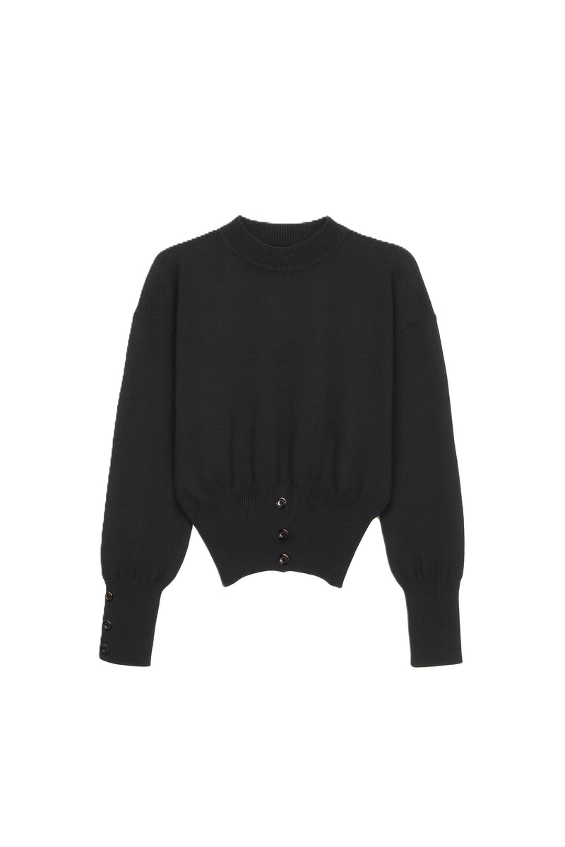 Polyamide Solid Button Detail Pullover – Black