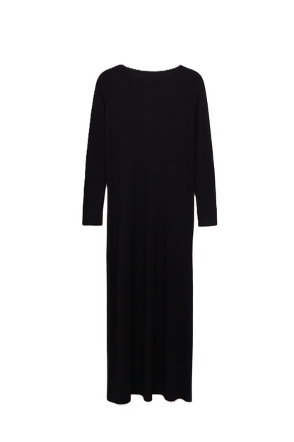 Viscose Blend Plain Knitted Long Dress – Black