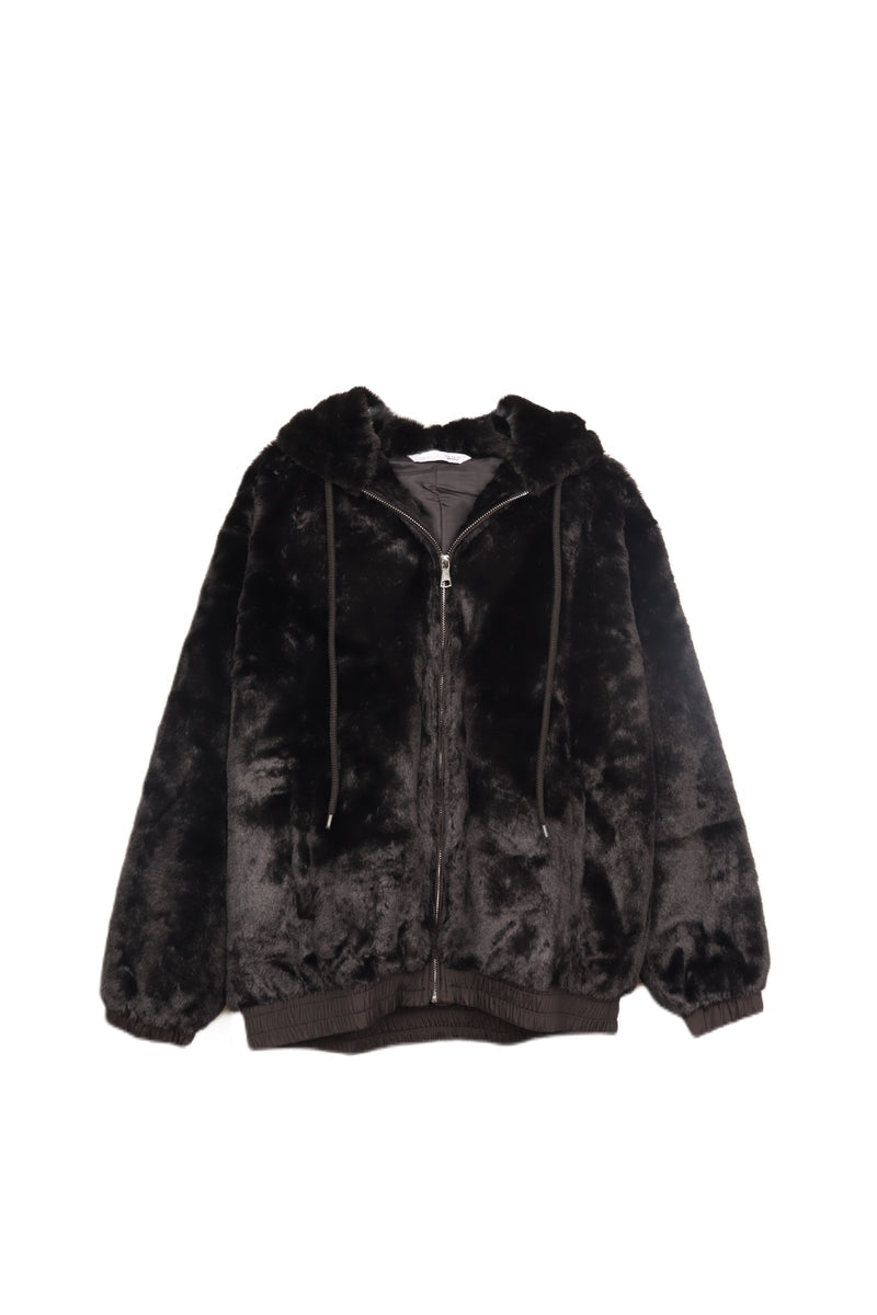 Faux Fur Cozy Hooded Jacket – Black