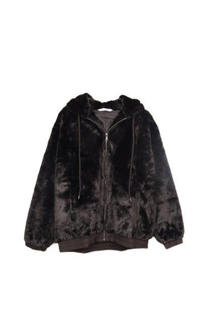 Faux Fur Cozy Hooded Jacket – Black