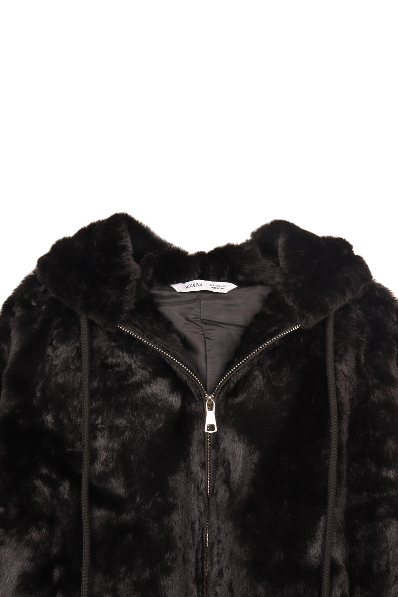 Faux Fur Cozy Hooded Jacket – Black