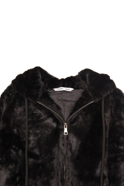 Faux Fur Cozy Hooded Jacket – Black