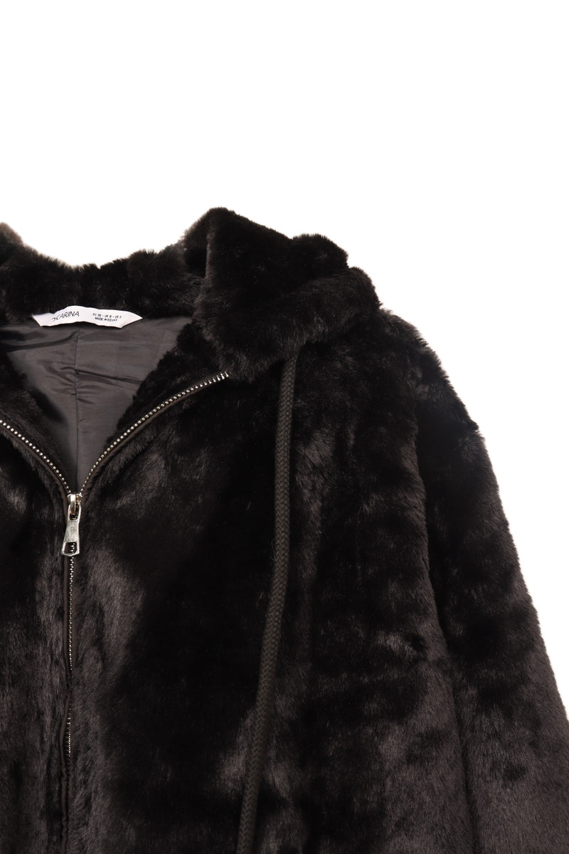 Faux Fur Cozy Hooded Jacket – Black