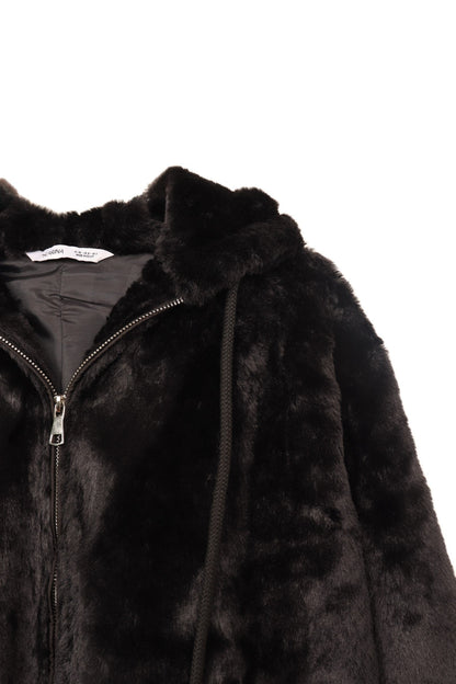 Faux Fur Cozy Hooded Jacket – Black