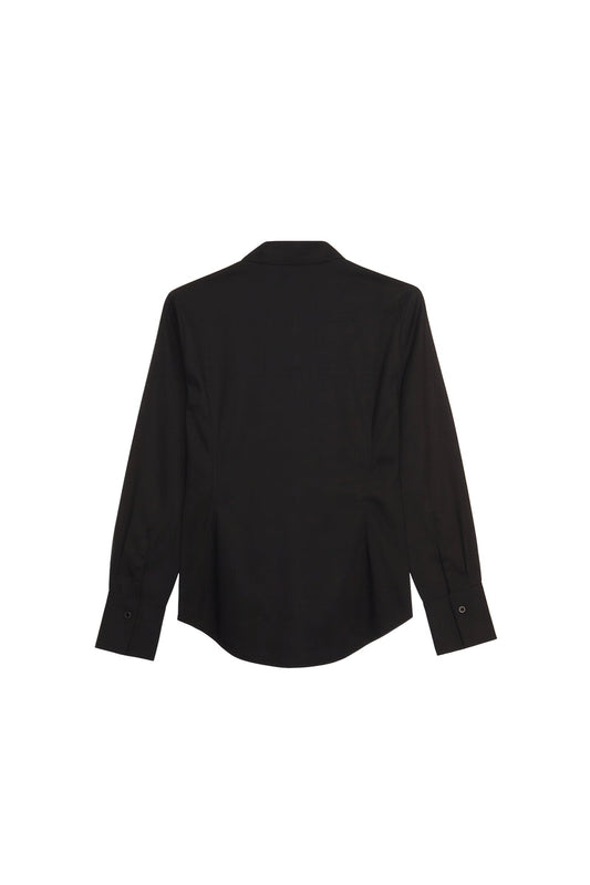 Cotton Solid Asymmetrical Hem Shirt – Black