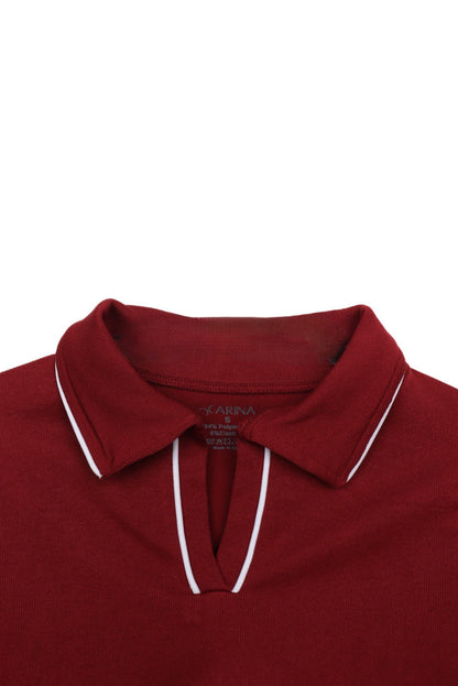 Polyamide V-Collared Long Sleeve Polo – Light Burgundy