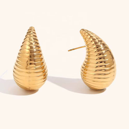 Gold-Toned Ribbed Teardrop Stud Earrings