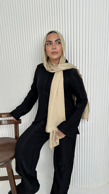 Textured Solid Co-Ord Set – Black