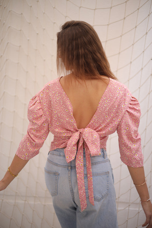 Linen Floral Blouse - Pink
