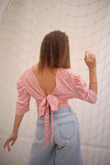 Linen Floral Blouse - Pink