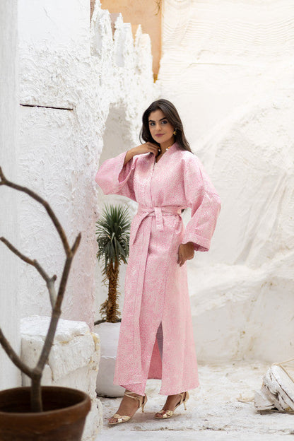 Brocade Floral Kimono – Pink