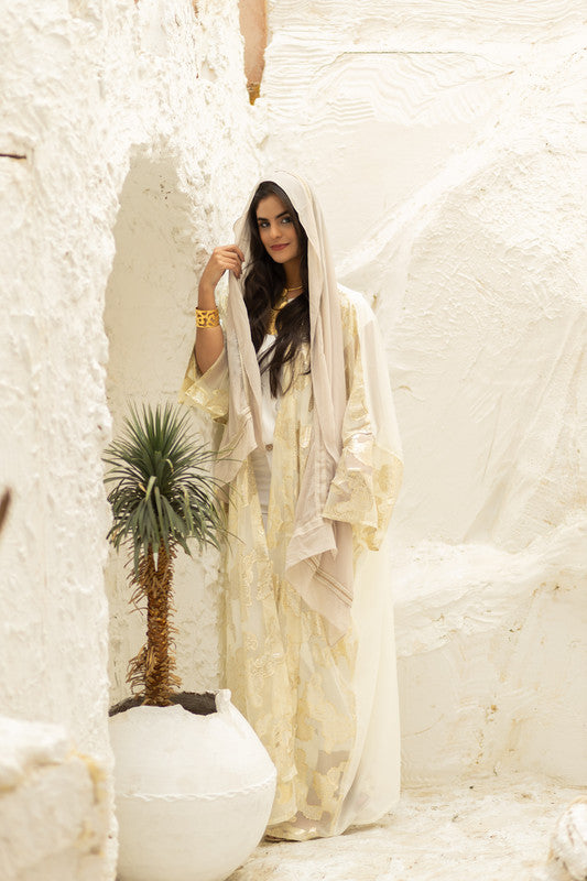 Indian Chiffon Embroidered Kimono – Off-White