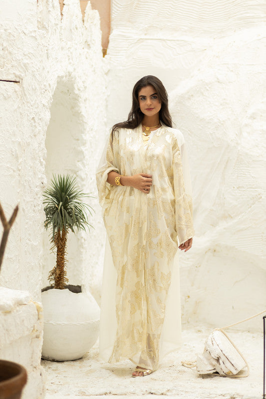 Indian Chiffon Embroidered Kimono – Off-White