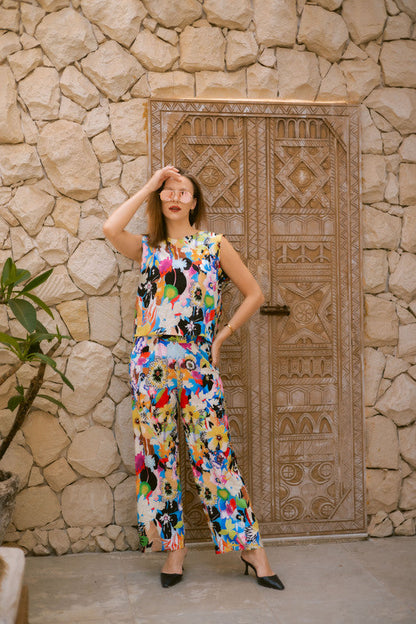 Soft Crepe Abstract Floral Set – Multicolor