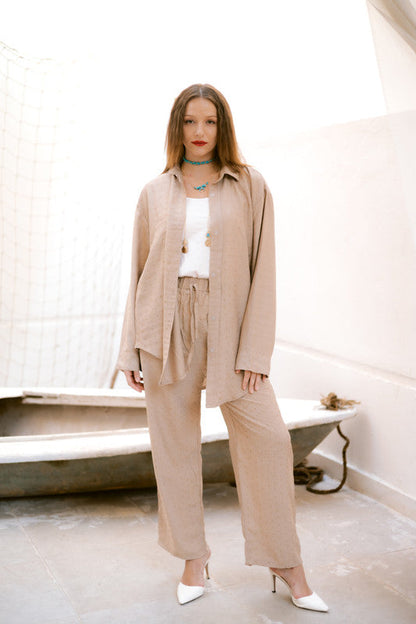 Linen Embellished Set - Beige