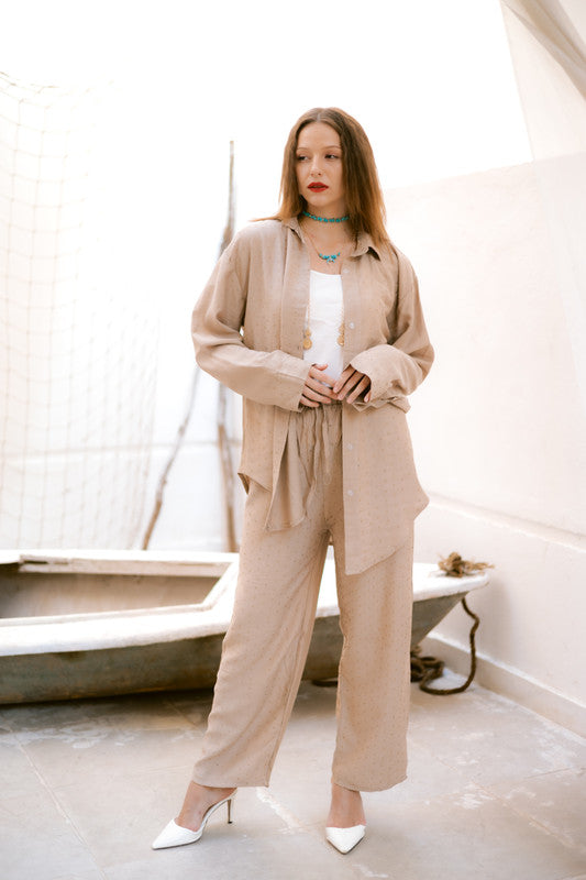 Linen Embellished Set - Beige