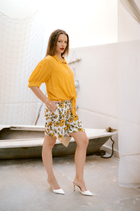 Soft Crepe Floral Shorts – Yellow
