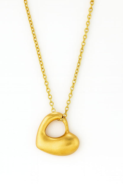 Stainless Steel 3D Matte Heart Pendant Necklace – Gold