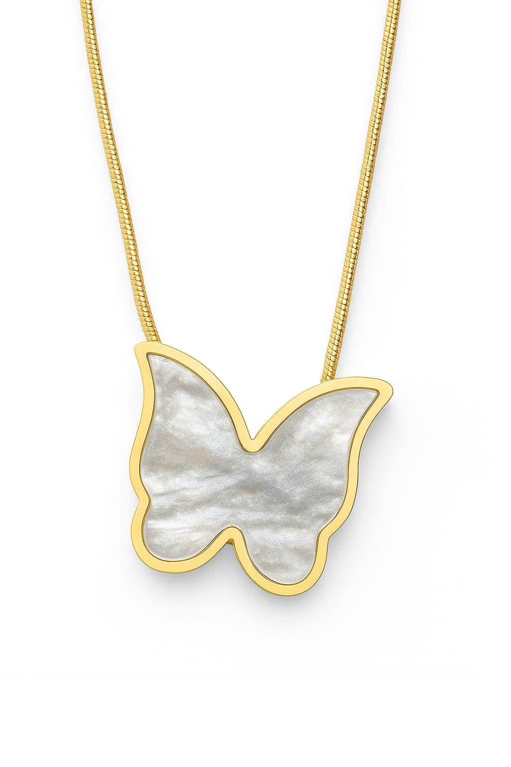 Stainless Steel Shell Butterfly Pendant Necklace – Gold