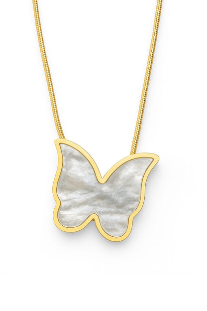 Stainless Steel Shell Butterfly Pendant Necklace – Gold