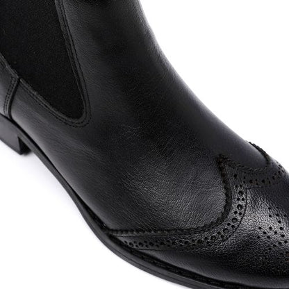 Faux Leather Brogue Pointed Toe Chelsea Boots – Black