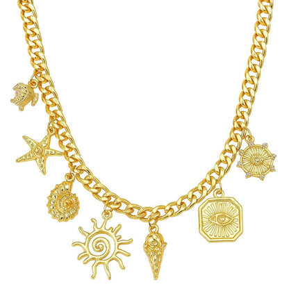 Zinc Alloy Chunky Chain Unique Charms Necklace – Gold