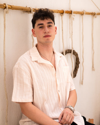 Linen Textured Short Sleeve Shirt - Orange